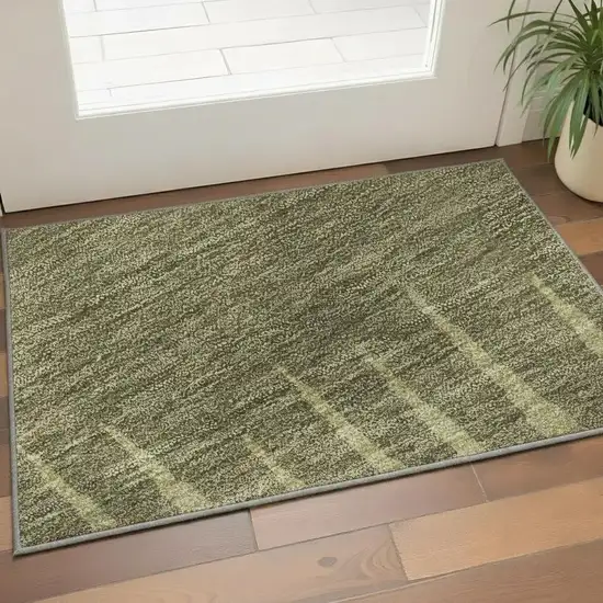 Green Beige And Sage Striped Washable Area Rug With UV Protection Photo 2