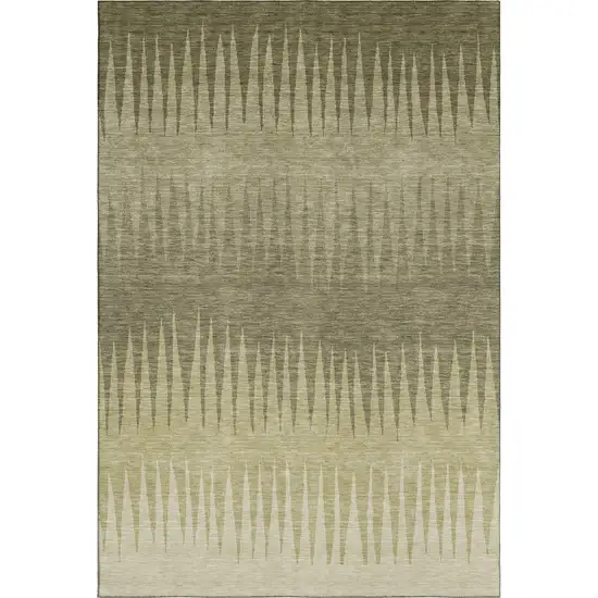 Green Beige And Sage Striped Washable Area Rug With UV Protection Photo 6