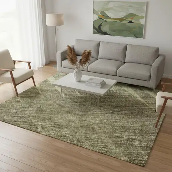 Green Beige And Sage Striped Washable Area Rug With UV Protection Photo 2