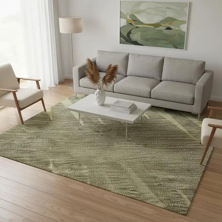 Green Beige And Sage Striped Washable Area Rug With UV Protection Photo 2