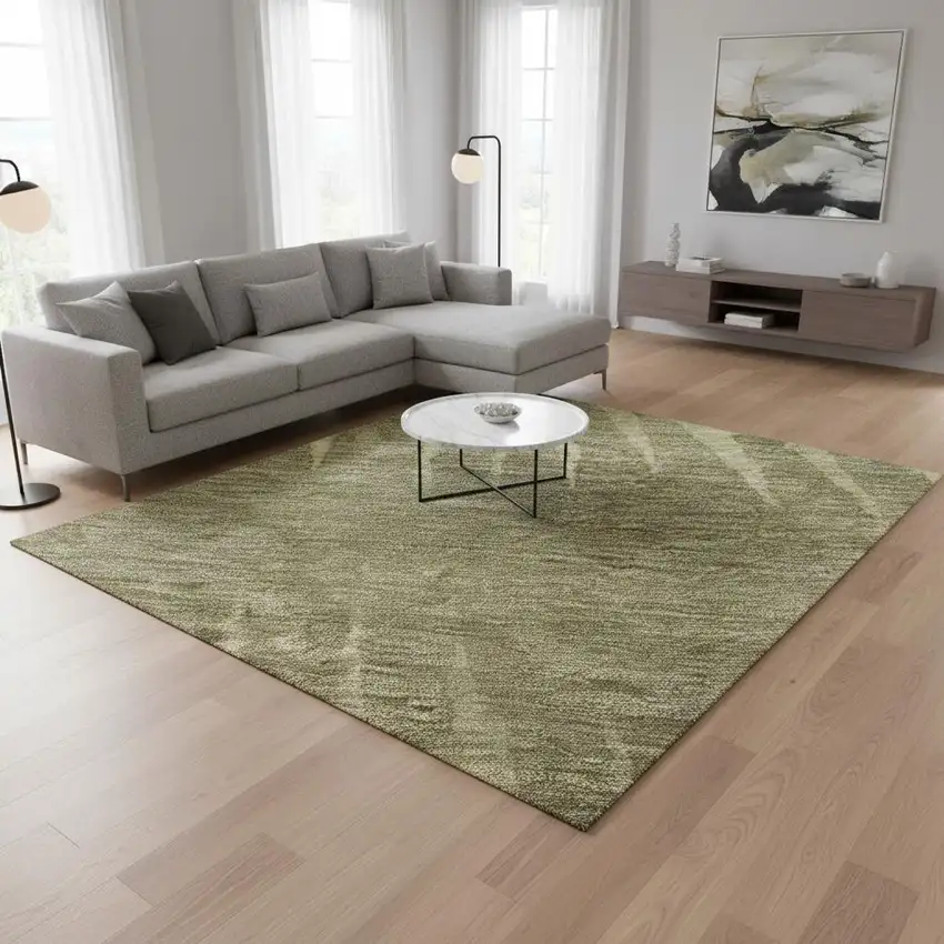 Green Beige And Sage Striped Washable Area Rug With UV Protection Photo 2