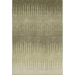 Photo of Green Beige And Sage Striped Washable Area Rug With UV Protection
