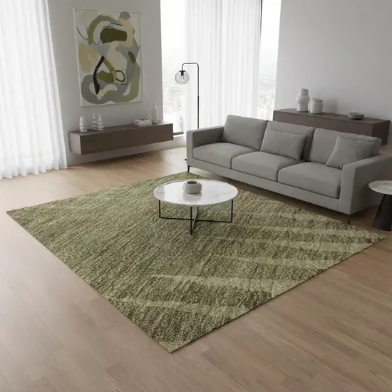 Green Beige And Sage Striped Washable Area Rug With UV Protection Photo 2