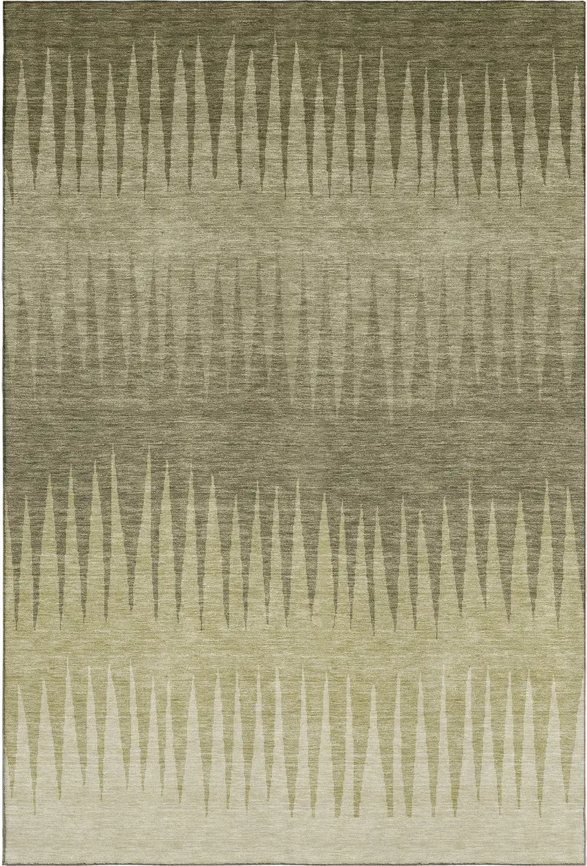 Green Beige And Sage Striped Washable Area Rug With UV Protection Photo 6