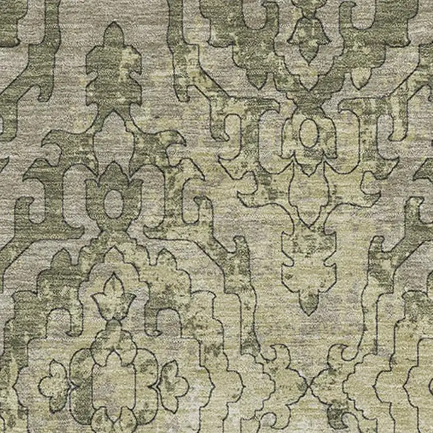 Green Beige And Taupe Medallion Washable Area Rug With UV Protection Photo 4