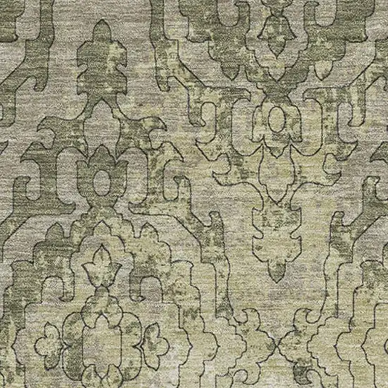 Green Beige And Taupe Medallion Washable Area Rug With UV Protection Photo 4