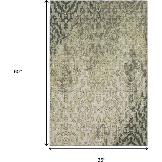 Green Beige And Taupe Medallion Washable Area Rug With UV Protection Photo 3