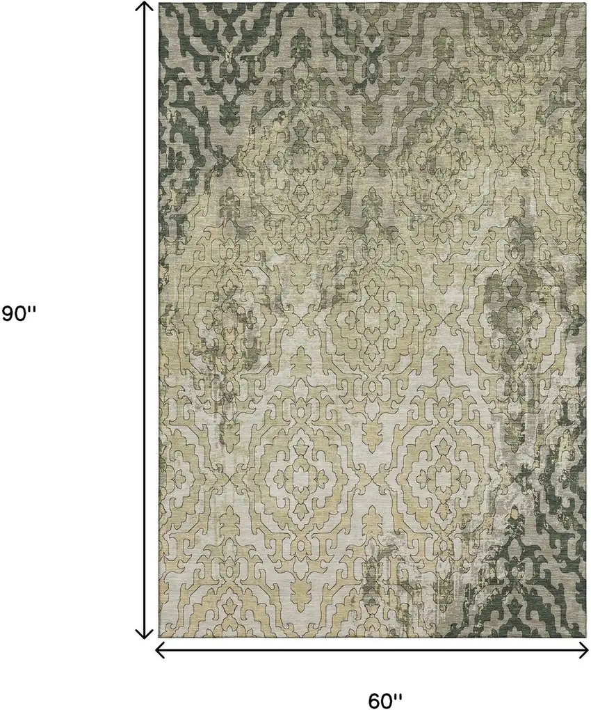 Green Beige And Taupe Medallion Washable Area Rug With UV Protection Photo 3