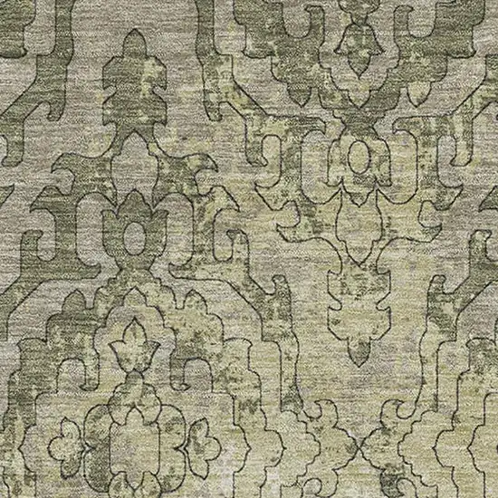 Green Beige And Taupe Medallion Washable Area Rug With UV Protection Photo 4
