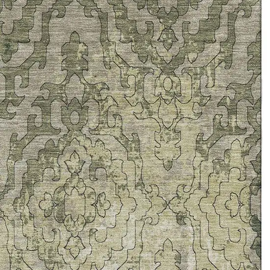 Green Beige And Taupe Medallion Washable Area Rug With UV Protection Photo 4