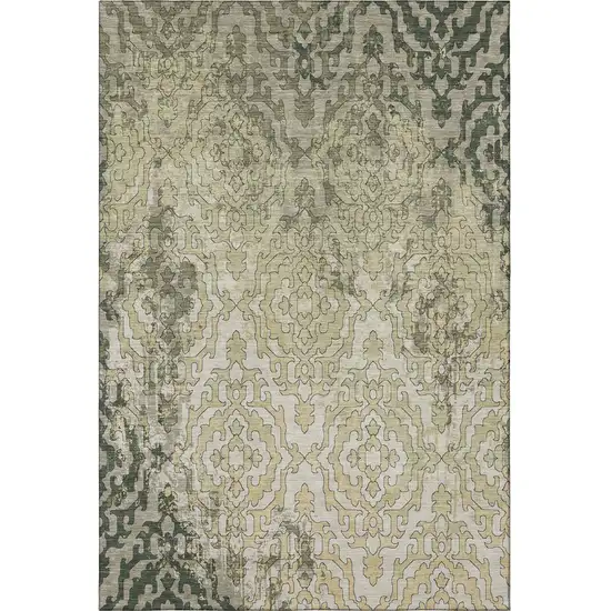 Green Beige And Taupe Medallion Washable Area Rug With UV Protection Photo 5