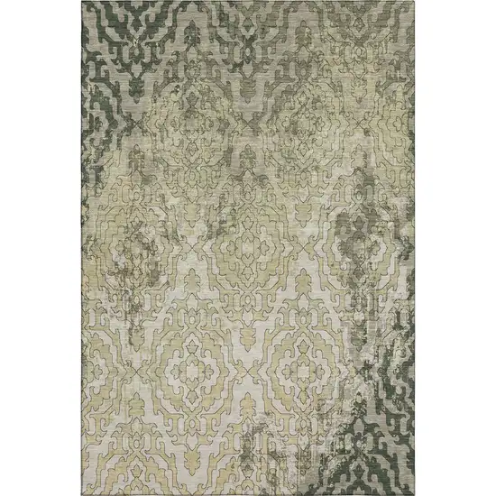 Green Beige And Taupe Medallion Washable Area Rug With UV Protection Photo 2