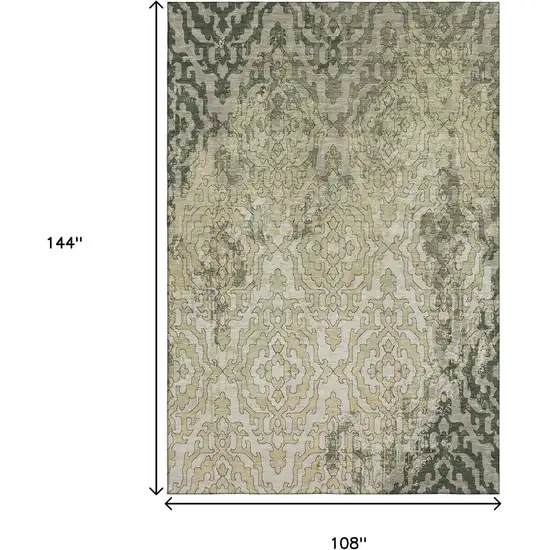Green Beige And Taupe Medallion Washable Area Rug With UV Protection Photo 3