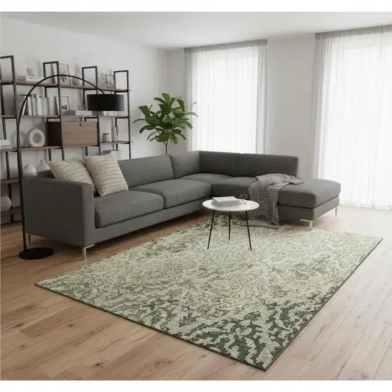 Green Beige And Taupe Medallion Washable Area Rug With UV Protection Photo 1