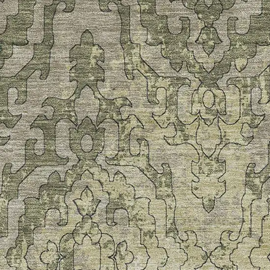 Green Beige And Taupe Medallion Washable Area Rug With UV Protection Photo 4