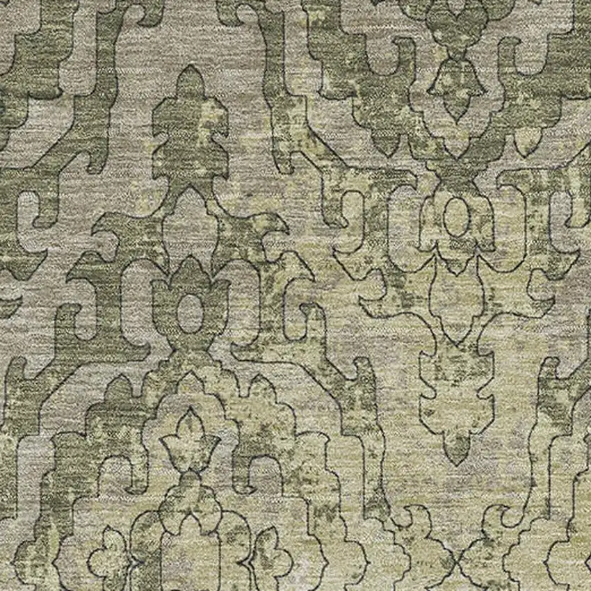 Green Beige And Taupe Medallion Washable Area Rug With UV Protection Photo 4