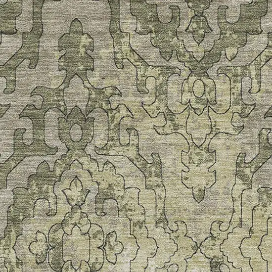 Green Beige And Taupe Medallion Washable Area Rug With UV Protection Photo 4