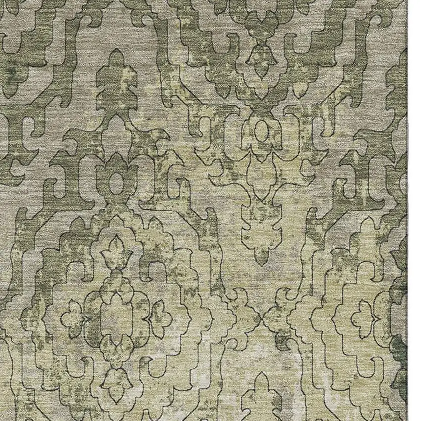 Green Beige And Taupe Medallion Washable Area Rug With UV Protection Photo 5