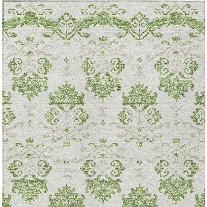 Green Beige And Taupe Oriental Washable Indoor Outdoor Area Rug Photo 5