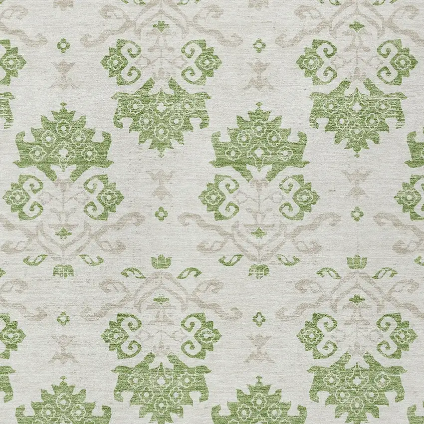 Green Beige And Taupe Oriental Washable Indoor Outdoor Area Rug Photo 5