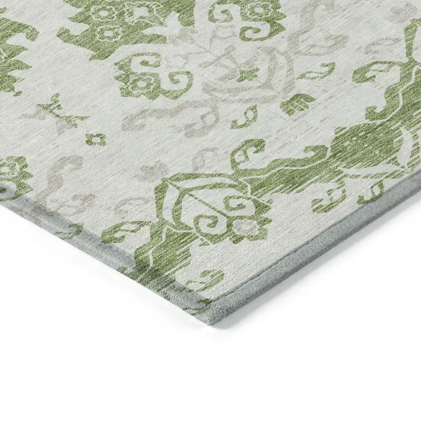 Green Beige And Taupe Oriental Washable Indoor Outdoor Area Rug Photo 2