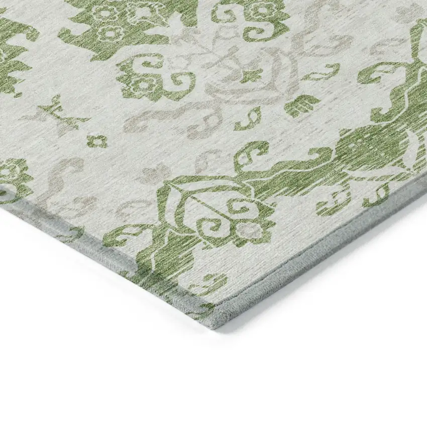 Green Beige And Taupe Oriental Washable Indoor Outdoor Area Rug Photo 2