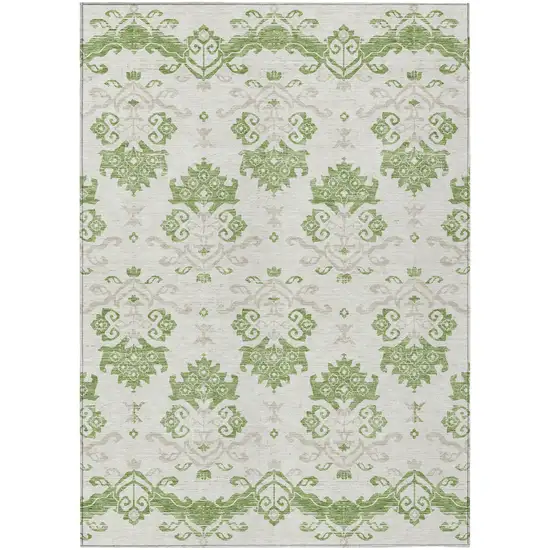 Green Beige And Taupe Oriental Washable Indoor Outdoor Area Rug Photo 2