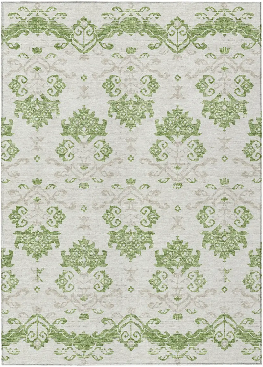 Green Beige And Taupe Oriental Washable Indoor Outdoor Area Rug Photo 2
