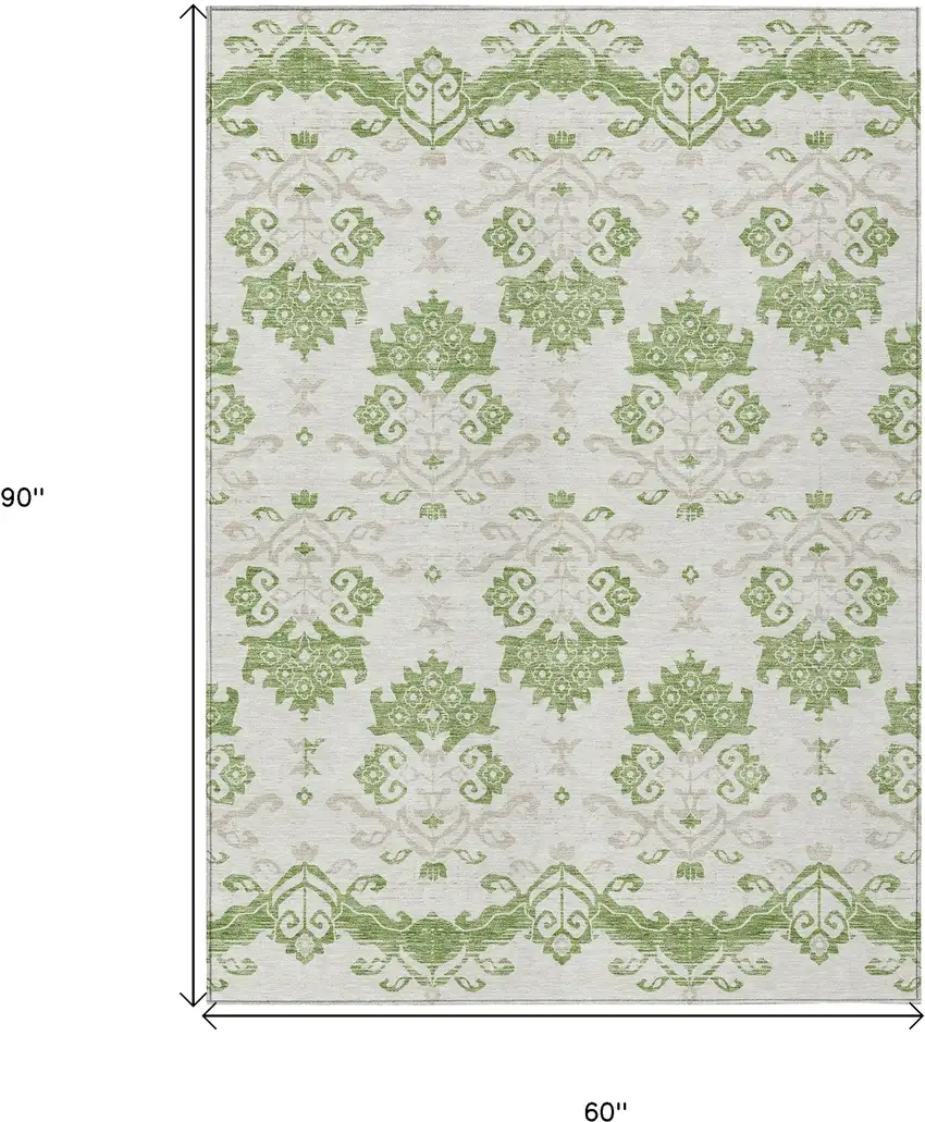 Green Beige And Taupe Oriental Washable Indoor Outdoor Area Rug Photo 9