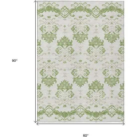 Green Beige And Taupe Oriental Washable Indoor Outdoor Area Rug Photo 9