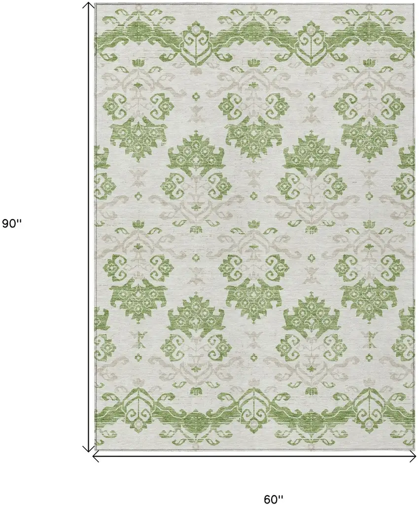 Green Beige And Taupe Oriental Washable Indoor Outdoor Area Rug Photo 9