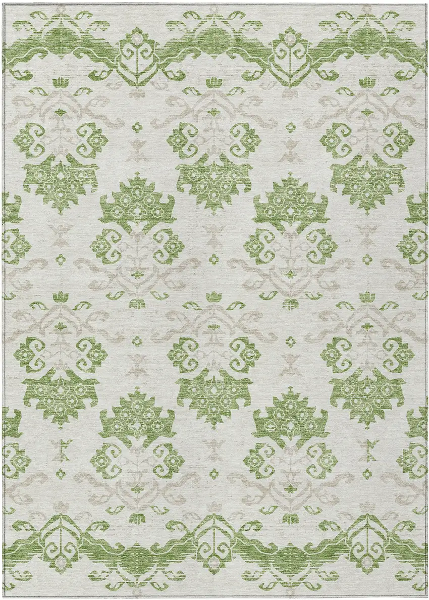 Green Beige And Taupe Oriental Washable Indoor Outdoor Area Rug Photo 1