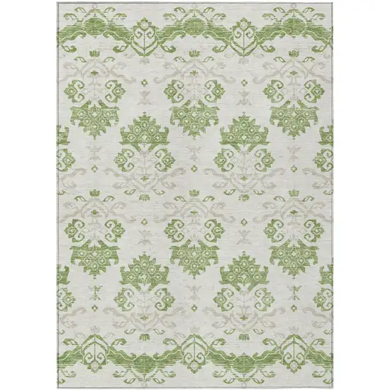 Green Beige And Taupe Oriental Washable Indoor Outdoor Area Rug Photo 1