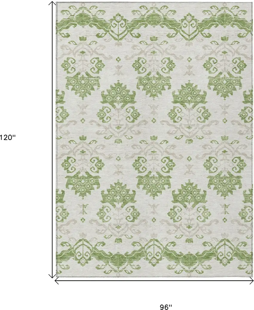 Green Beige And Taupe Oriental Washable Indoor Outdoor Area Rug Photo 9