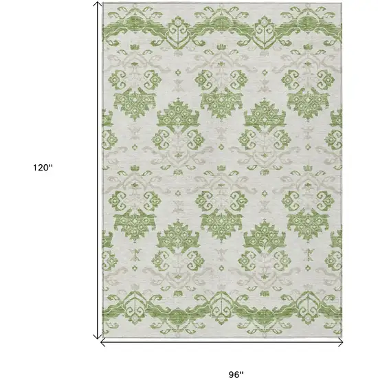 Green Beige And Taupe Oriental Washable Indoor Outdoor Area Rug Photo 9