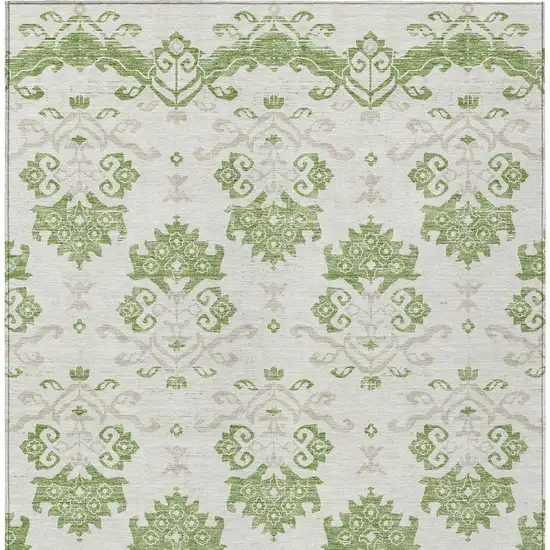 Green Beige And Taupe Oriental Washable Indoor Outdoor Area Rug Photo 3