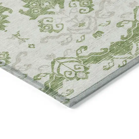 Green Beige And Taupe Oriental Washable Indoor Outdoor Area Rug Photo 2
