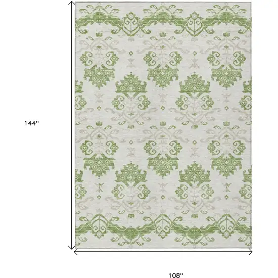 Green Beige And Taupe Oriental Washable Indoor Outdoor Area Rug Photo 8