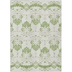 Photo of Green Beige And Taupe Oriental Washable Indoor Outdoor Area Rug