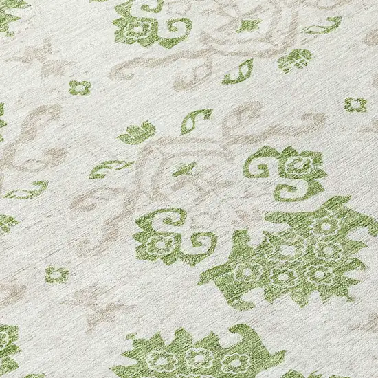 Green Beige And Taupe Oriental Washable Indoor Outdoor Area Rug Photo 9