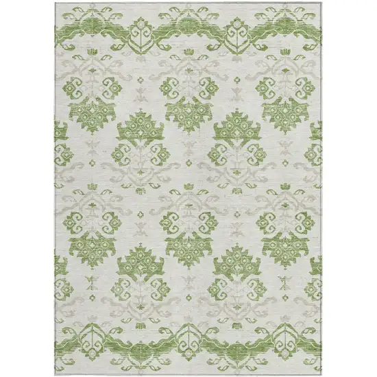 Green Beige And Taupe Oriental Washable Indoor Outdoor Area Rug Photo 3