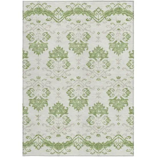 Green Beige And Taupe Oriental Washable Indoor Outdoor Area Rug Photo 3