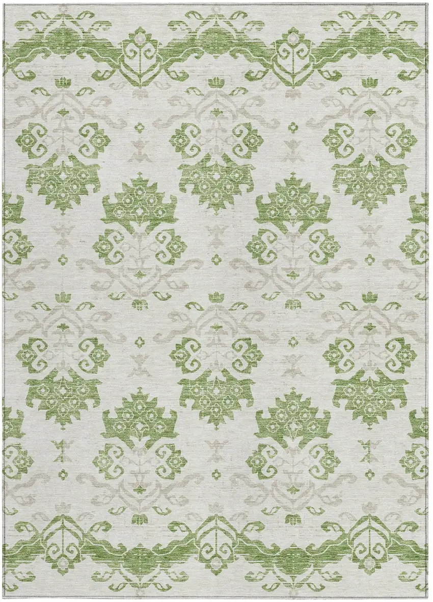 Green Beige And Taupe Oriental Washable Indoor Outdoor Area Rug Photo 3