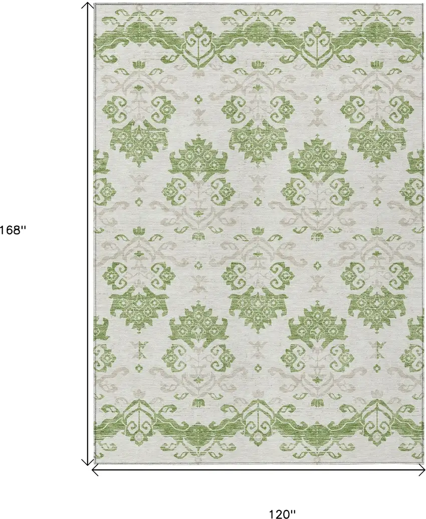 Green Beige And Taupe Oriental Washable Indoor Outdoor Area Rug Photo 9