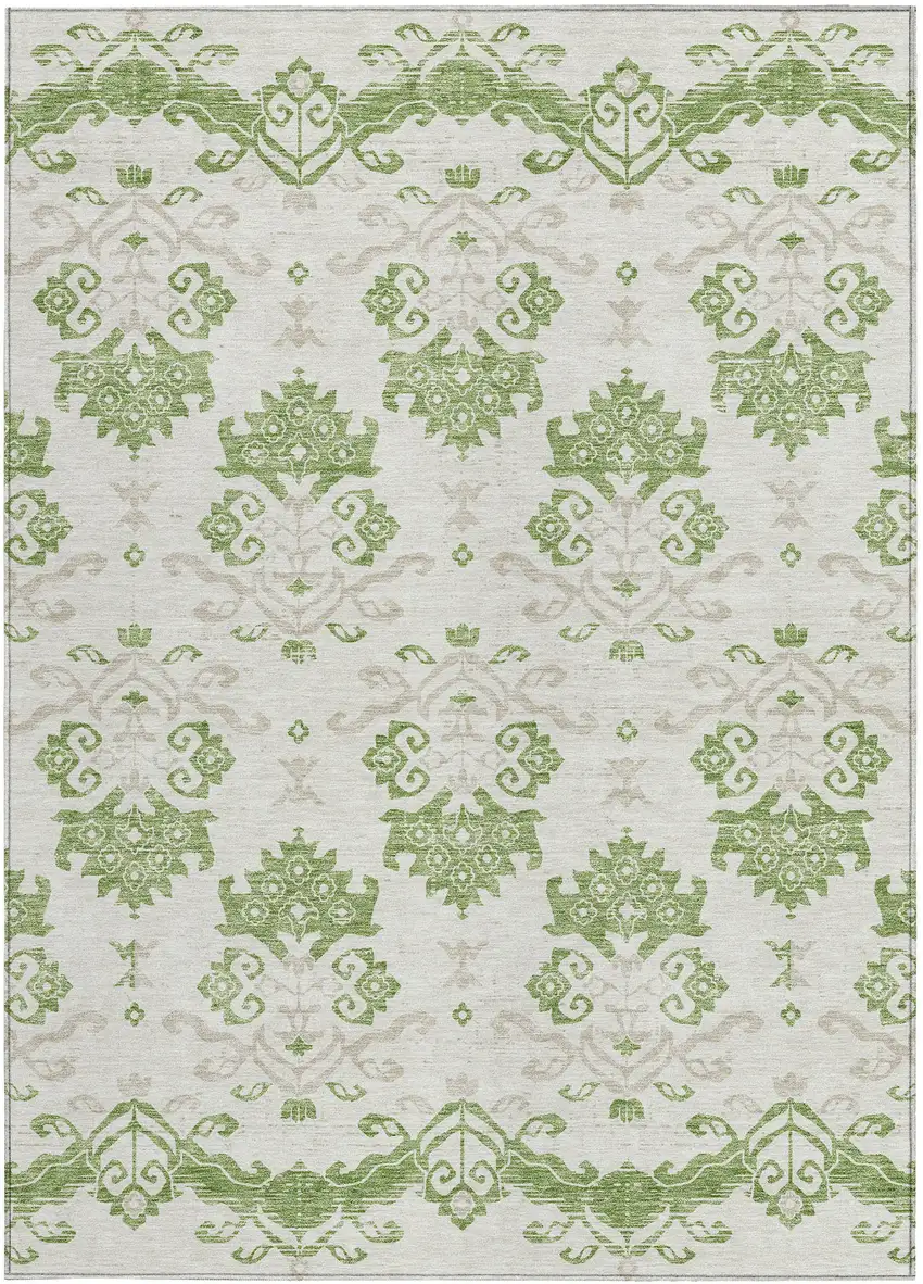 Green Beige And Taupe Oriental Washable Indoor Outdoor Area Rug Photo 4