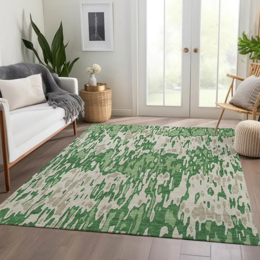 Green Beige And Taupe Striped Washable Area Rug With UV Protection Photo 4