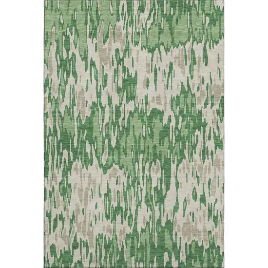 Green Beige And Taupe Striped Washable Area Rug With UV Protection Photo 1