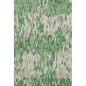 Photo of Green Beige And Taupe Striped Washable Area Rug With UV Protection