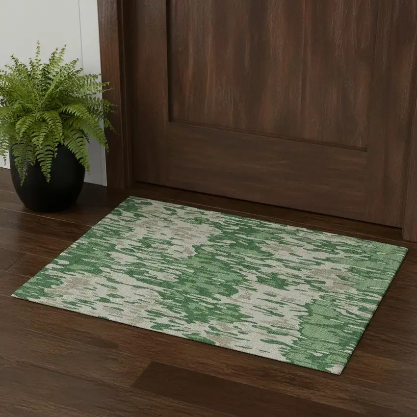 Green Beige And Taupe Striped Washable Area Rug With UV Protection Photo 1