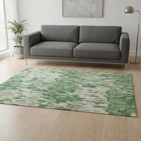 Green Beige And Taupe Striped Washable Area Rug With UV Protection Photo 2